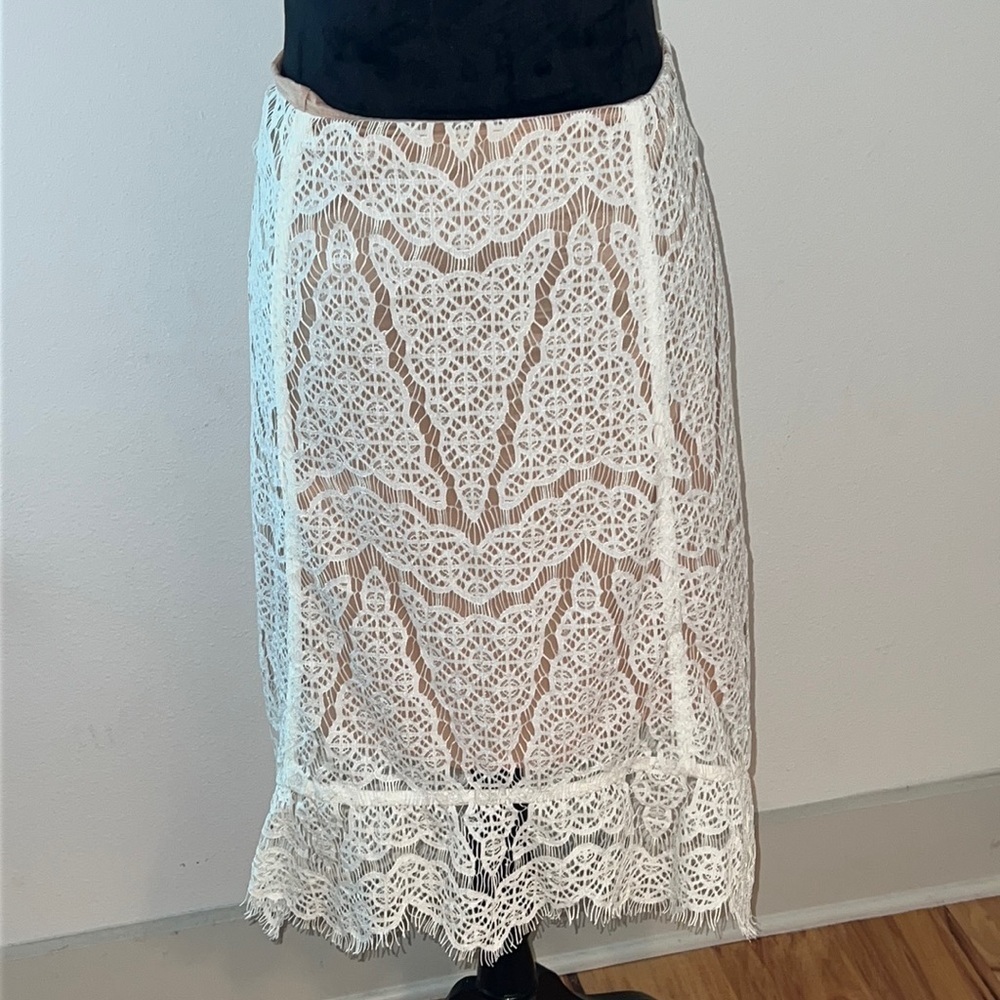 Veronica Beard White Lace Midi Skirt